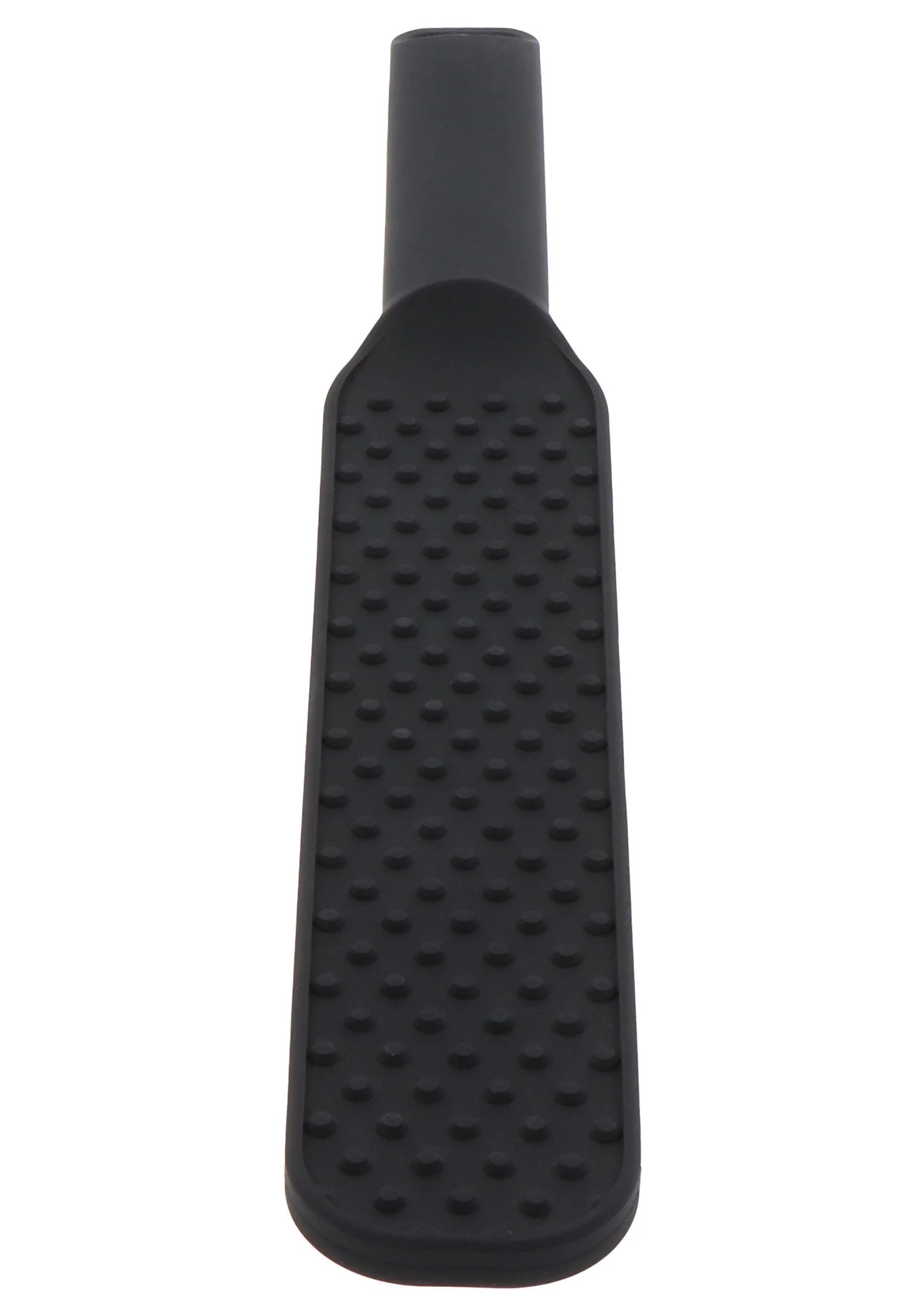 Zwarte rubberen paddleborstel met spitse nopjes op het borstelvlak