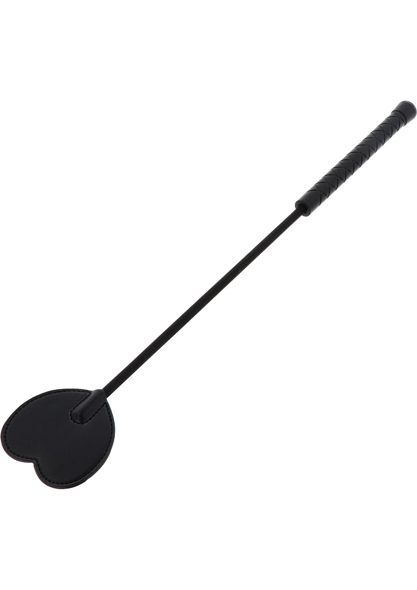 Zwarte zweep met hartvormige klopper en lange steel