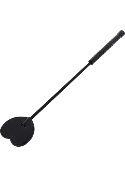 Zwarte zweep met hartvormige klopper en lange steel