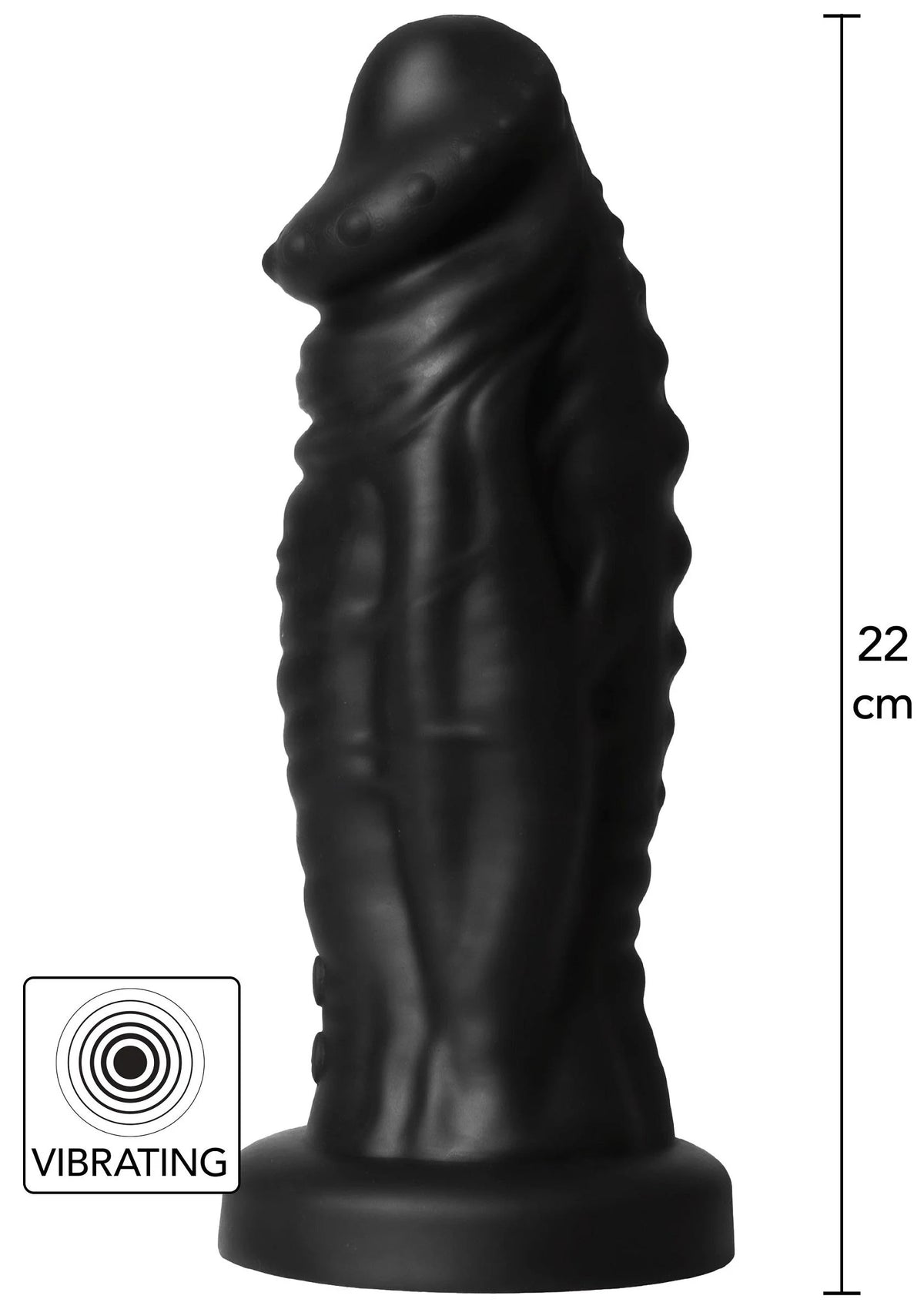 Zwarte monster-dildo met duivelachtige kop, vibrerende indicatie en 22 cm hoogte