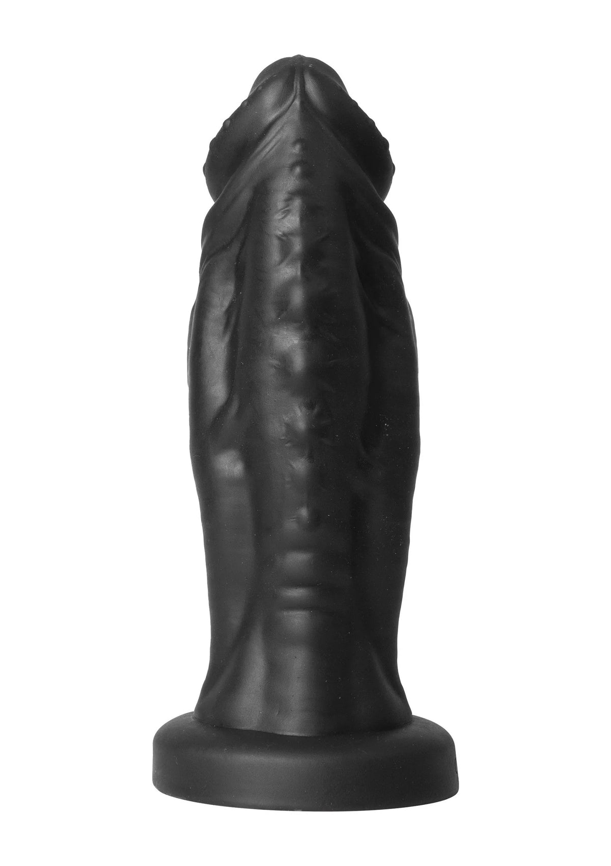 Zwarte vibrerende monster-dildo, geribbelde achterkant en brede voet