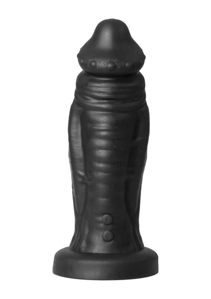 Zwarte monster-dildo met afgeronde kop en brede voet