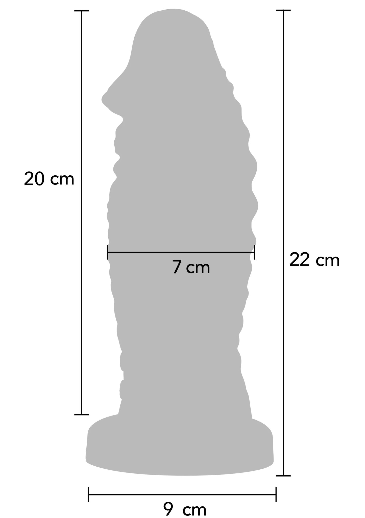 Zwarte monster-dildo, afmetingen tot 20 cm hoog
