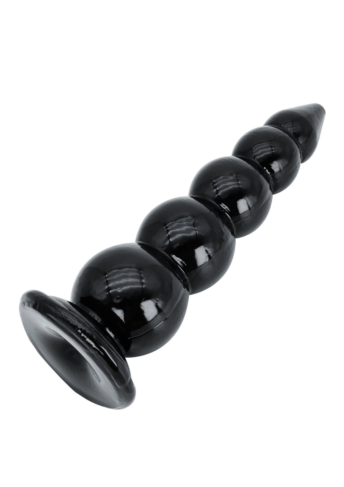 Zwarte glanzende buttplug met ronde bollen en brede basisring, Hidden Desire.