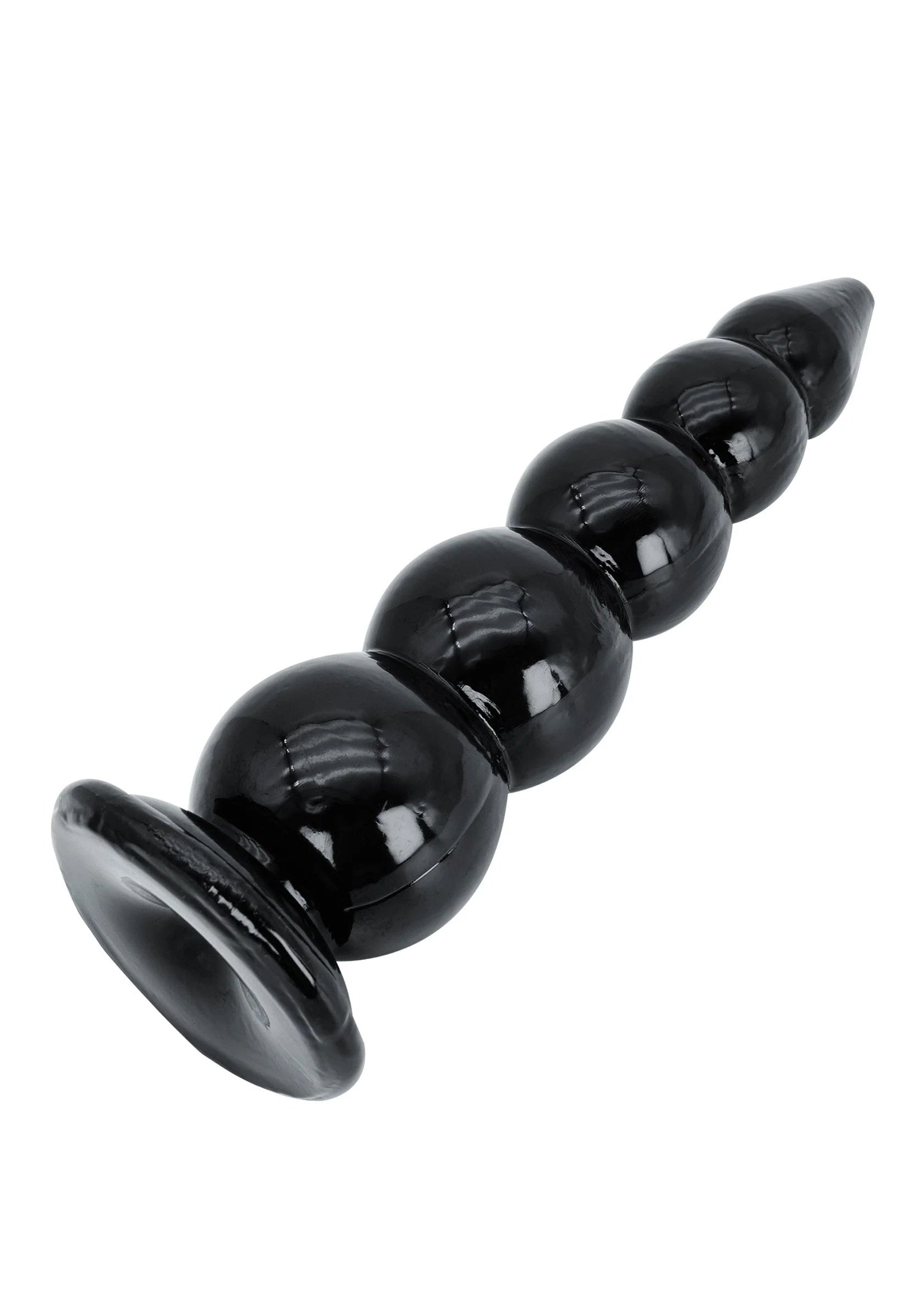 Zwarte glanzende buttplug met ronde bollen en brede basisring, Hidden Desire.