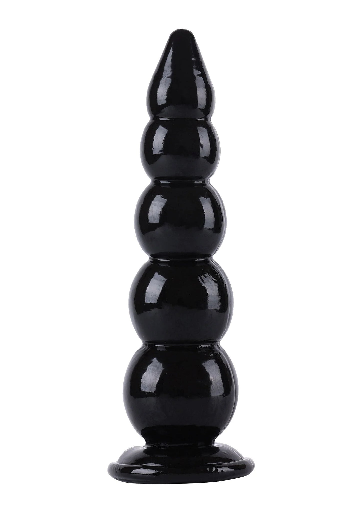 Zwarte glanzende buttplug met ronde segmenten en brede voet, Hidden Desire.