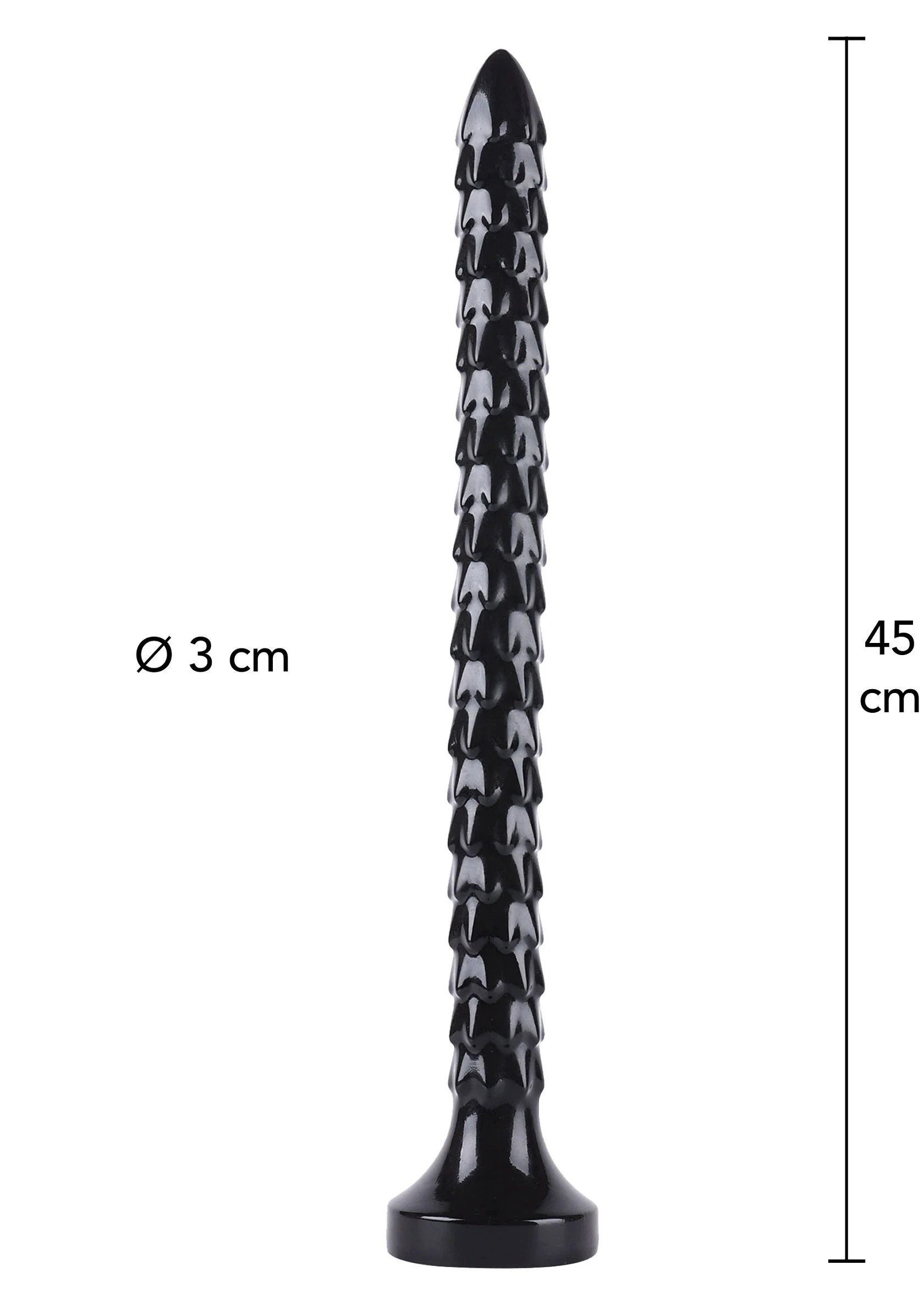 Anale plug met slangenachtige schubben, zwarte kleur, Ø 3 cm, 45 cm.