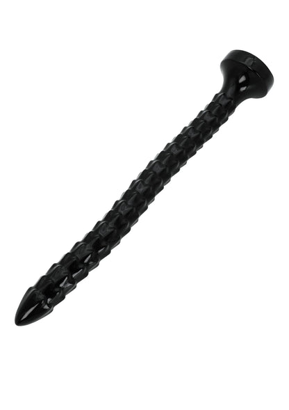 Anale plug met slangenachtige schubben, zwarte kleur, gebogen uiteinde.
