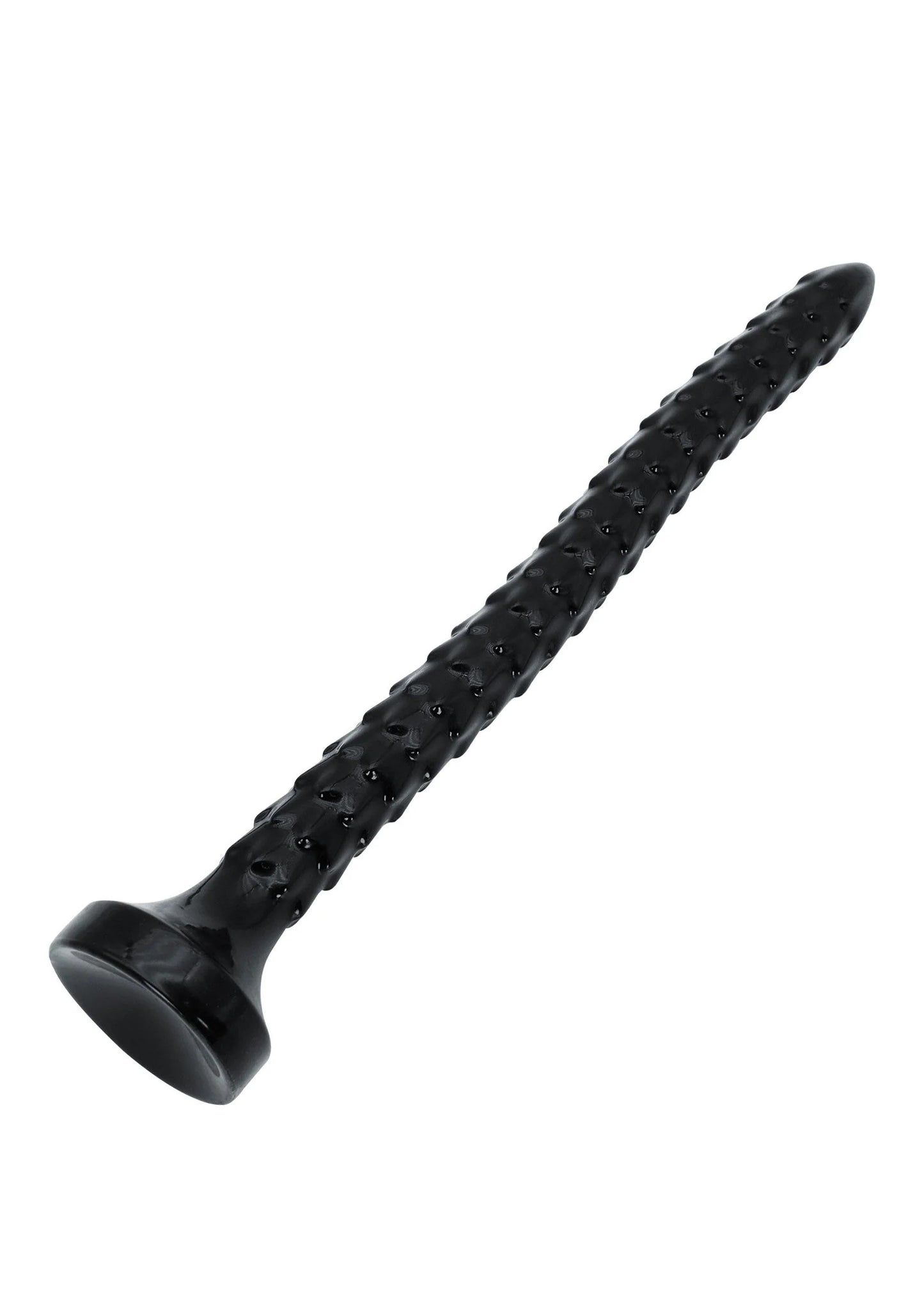 Anale plug met slangenachtige schubben, zwarte kleur, afgeronde brede voet.