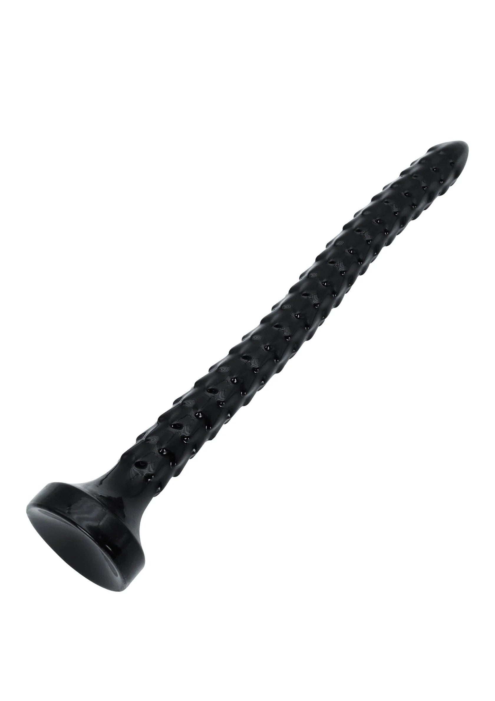 Anale plug met slangenachtige schubben, zwarte kleur, afgeronde brede voet.