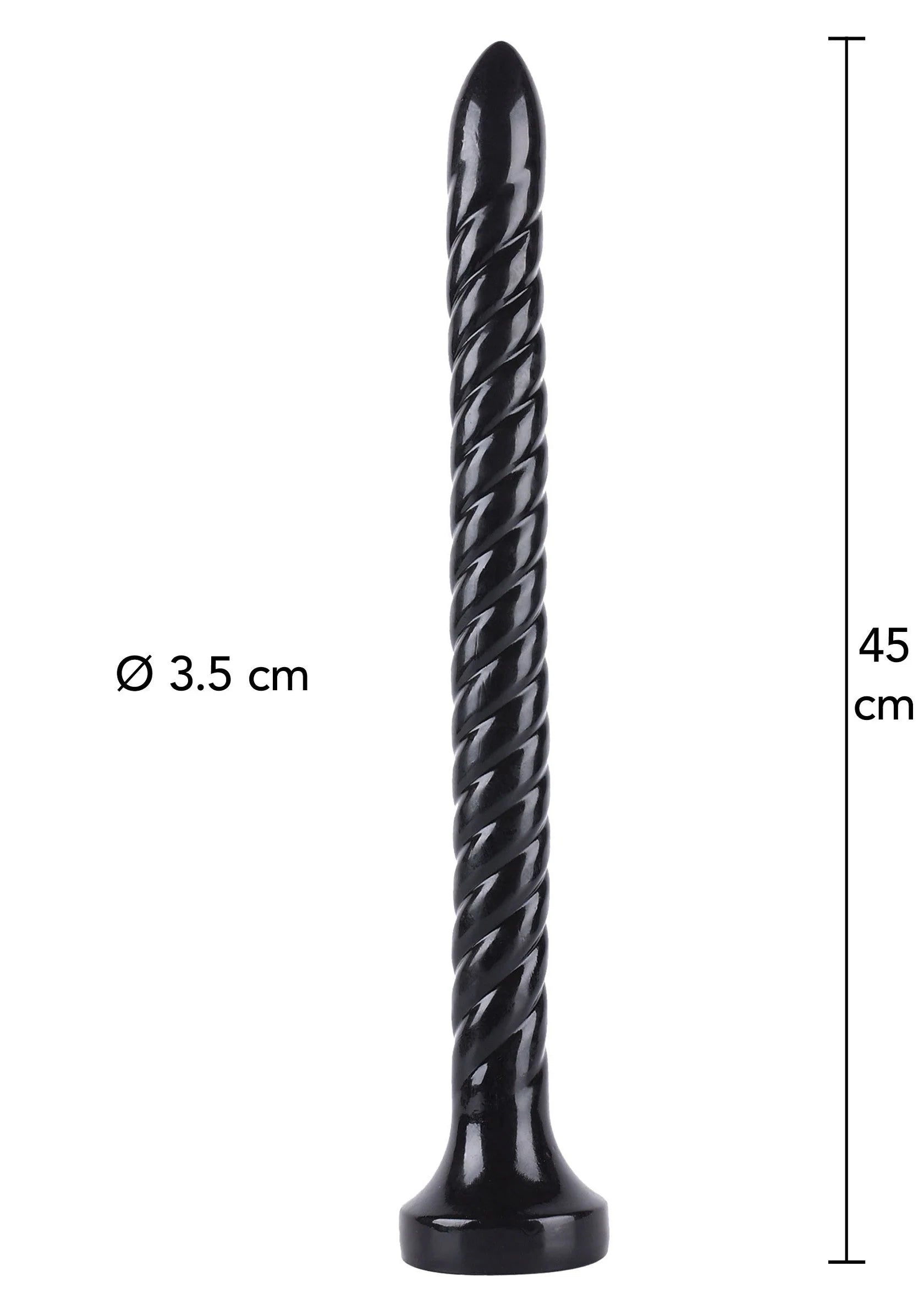 Zwarte anale plug met spiraalstructuur; Ø 3,5 cm en ca. 45 cm