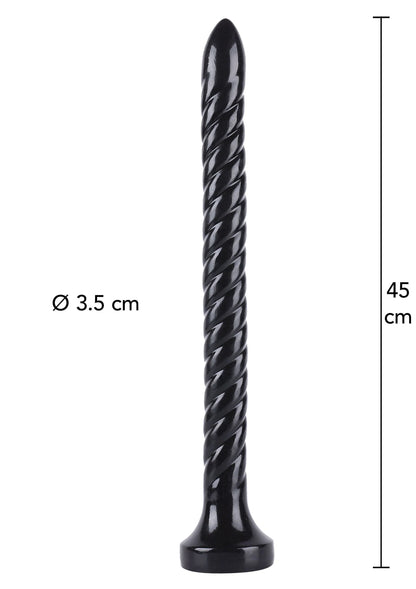 Zwarte anale plug met spiraalstructuur; Ø 3,5 cm en ca. 45 cm
