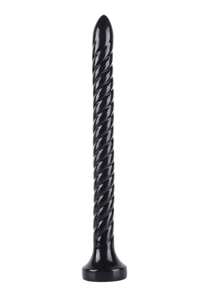 Zwarte anale plug met spiraalvormige steel en platte voet