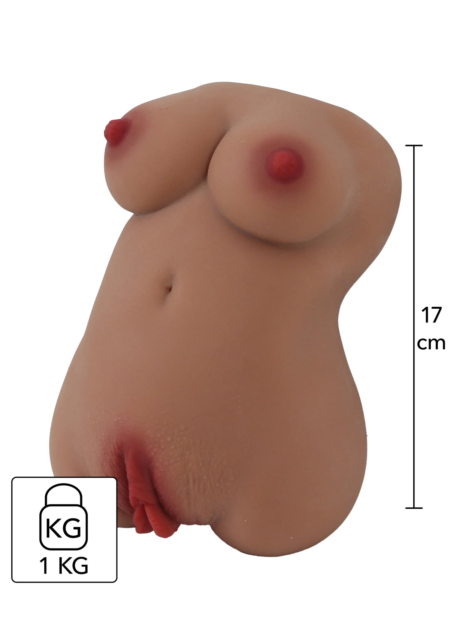 Naakttint masturbatiespeeltje met bovenste uitstulping en maat 17 cm.