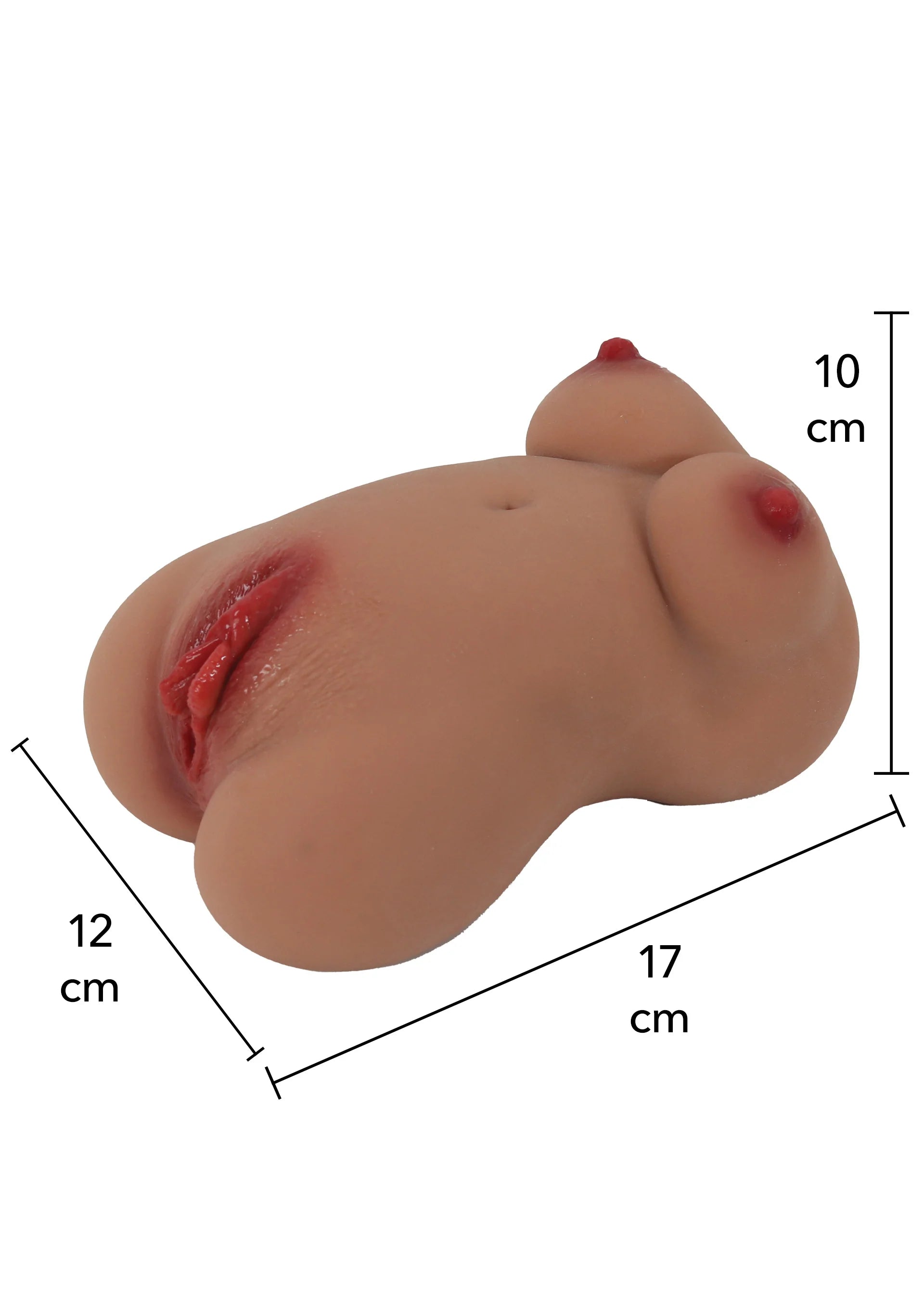 Masturbator met afmetingen 10×12×17 cm, open uiteinde, donkerbeige