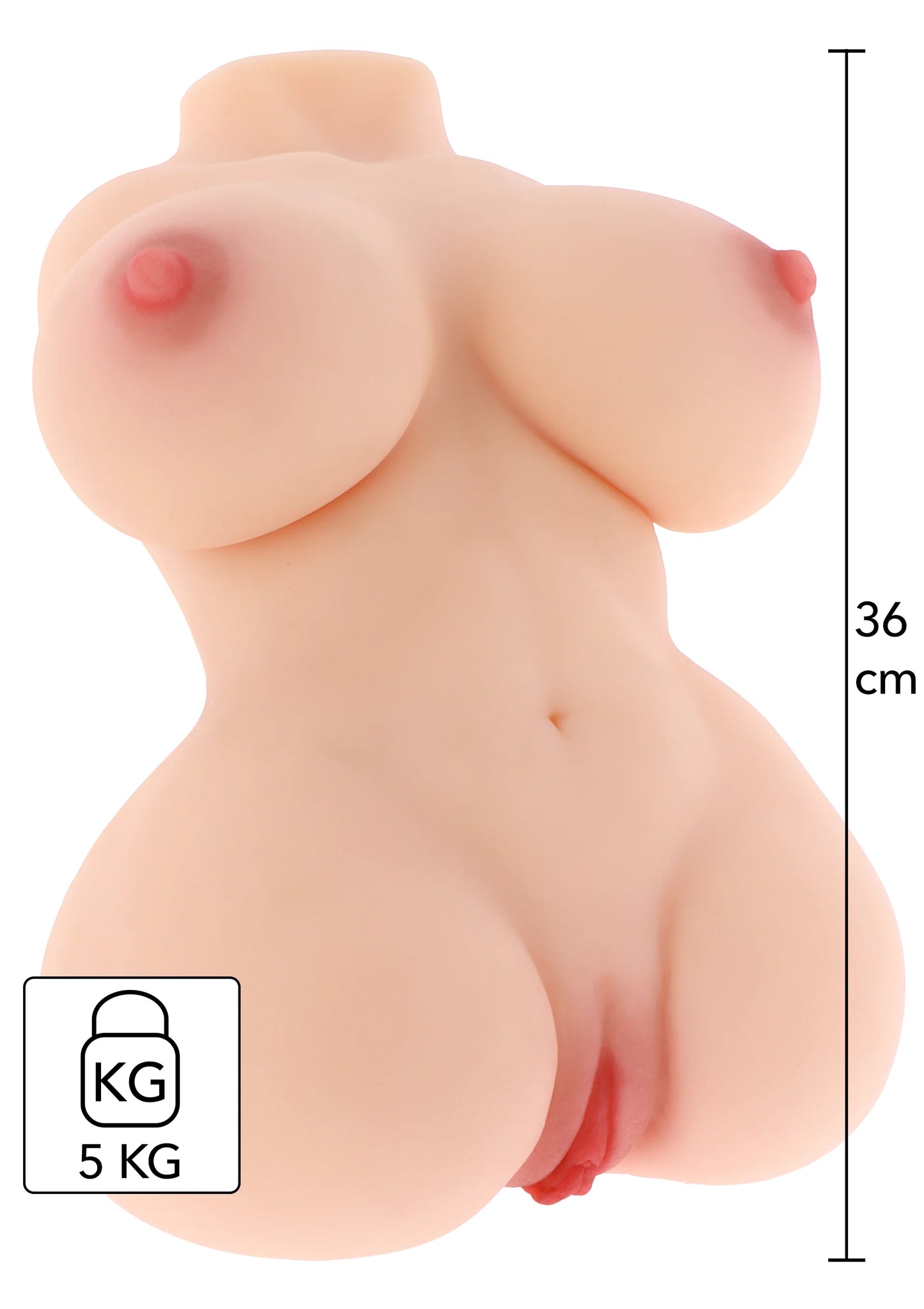 Naakte sekstorso van lichtbeige siliconen, 5 kg, ca. 36 cm hoog.