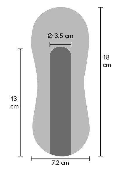 Grijze vorm van mondstroker met 18 cm lengte, 7,2 cm breed en Ø 3,5 cm