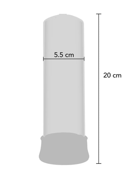 Transparante penispompcilinder met zwarte onderring, 20 cm hoog