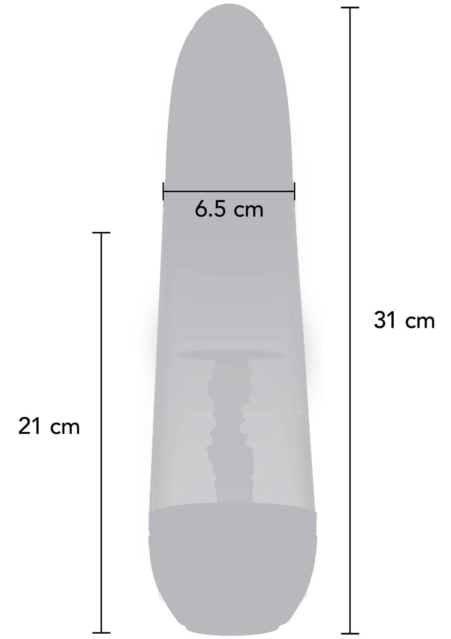 Automatische penis-pomp maatdiagram: 21 cm, 31 cm en 6,5 cm