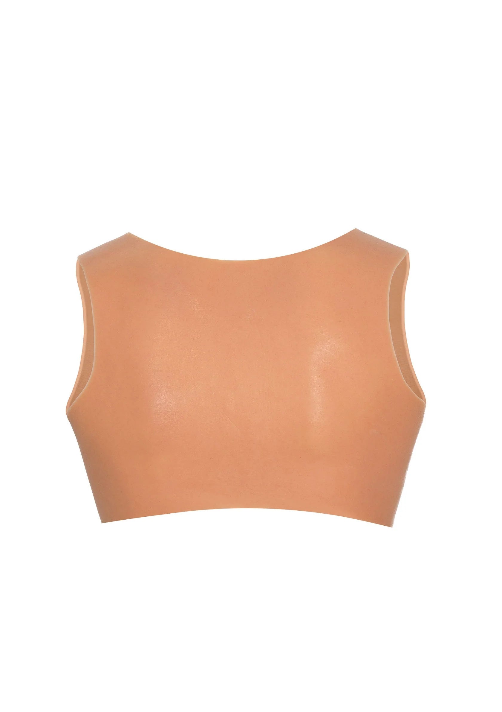 Beige achterzijde van borsttopje met brede bandjes