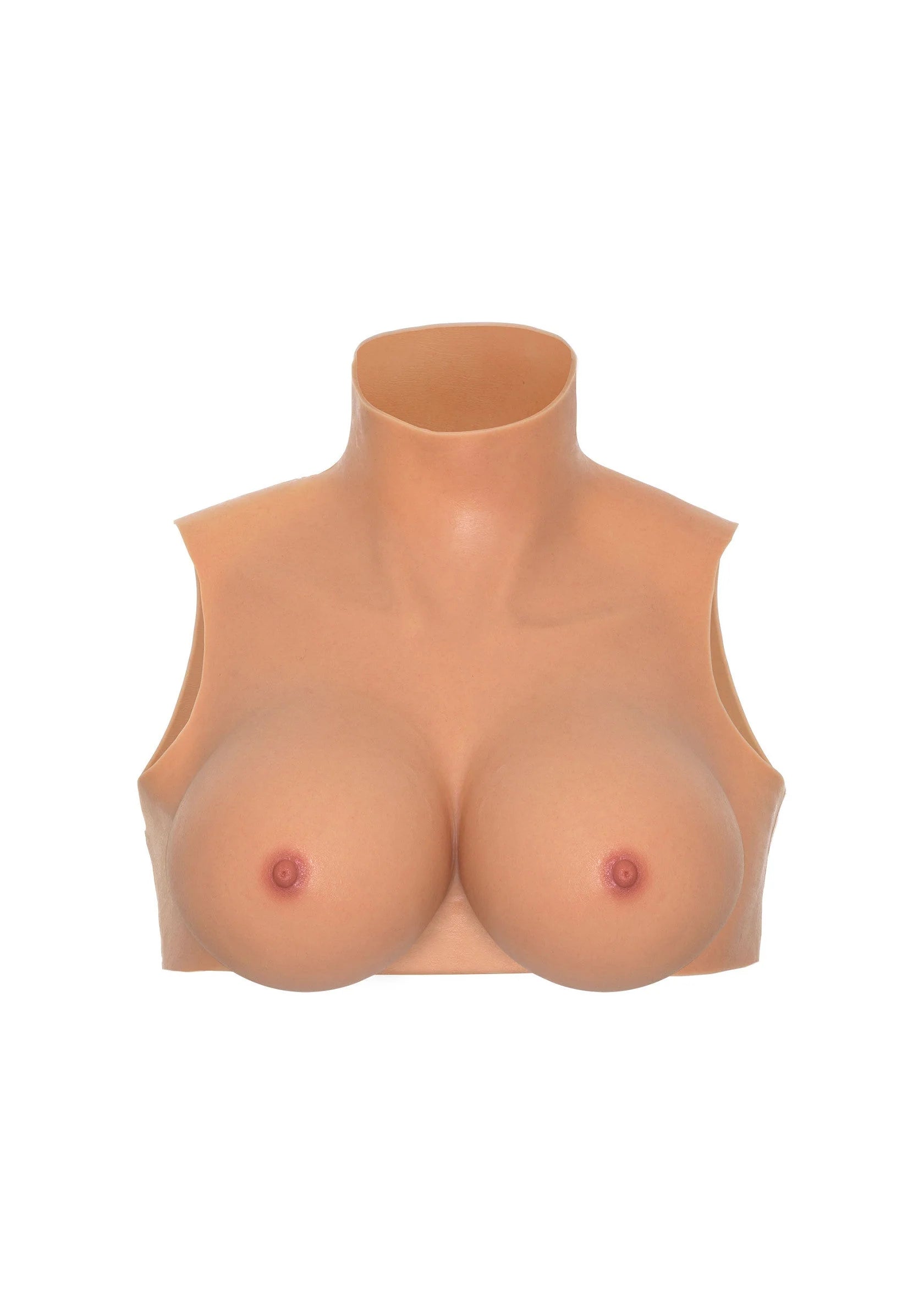 Beige crop top met hoge hals en open armsgaten
