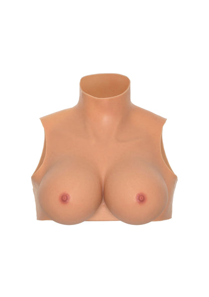 Beige crop top met hoge hals en open armsgaten
