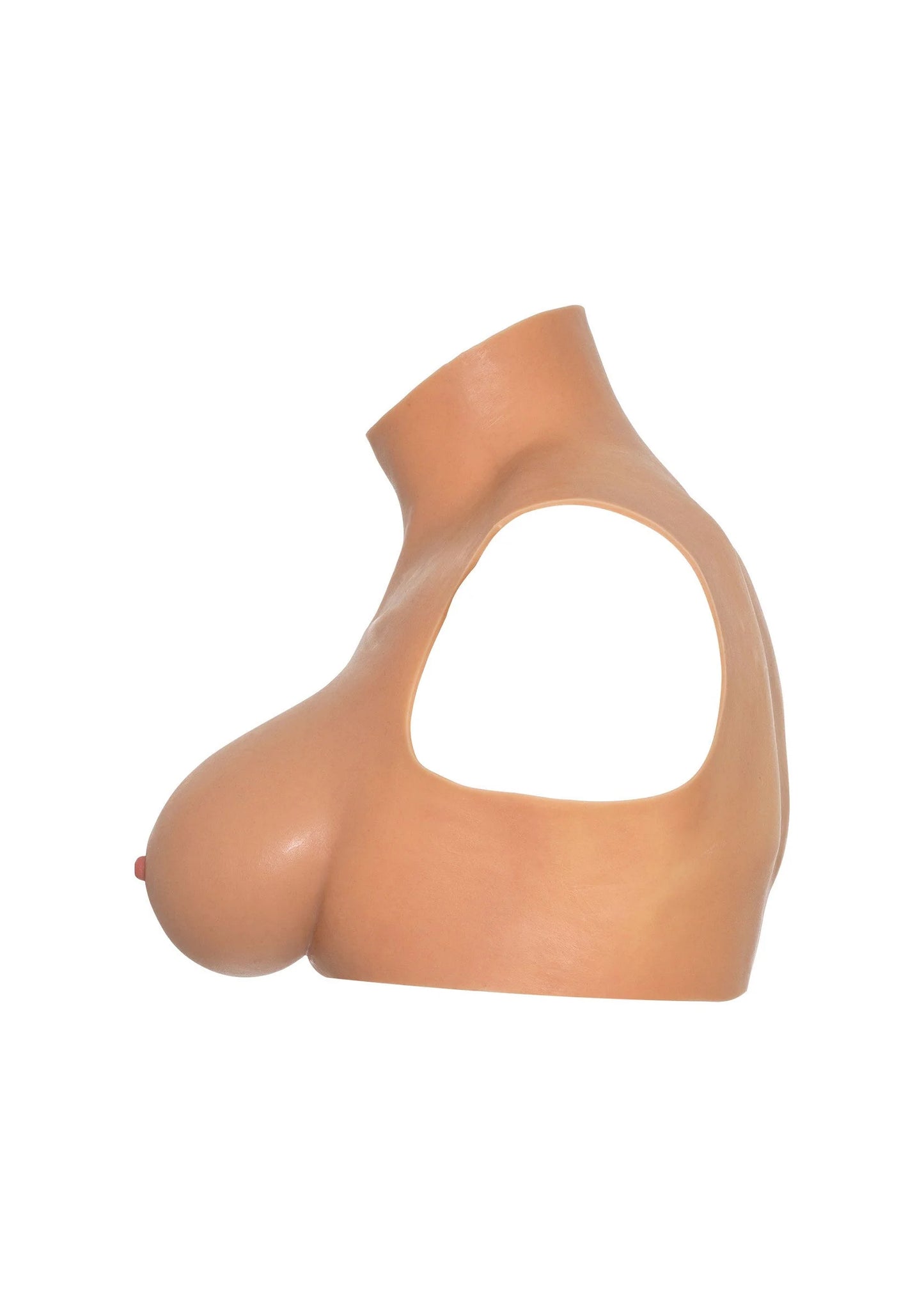 Beige crop top met opgestikte borsten, hoge hals en armsgatuitsparing