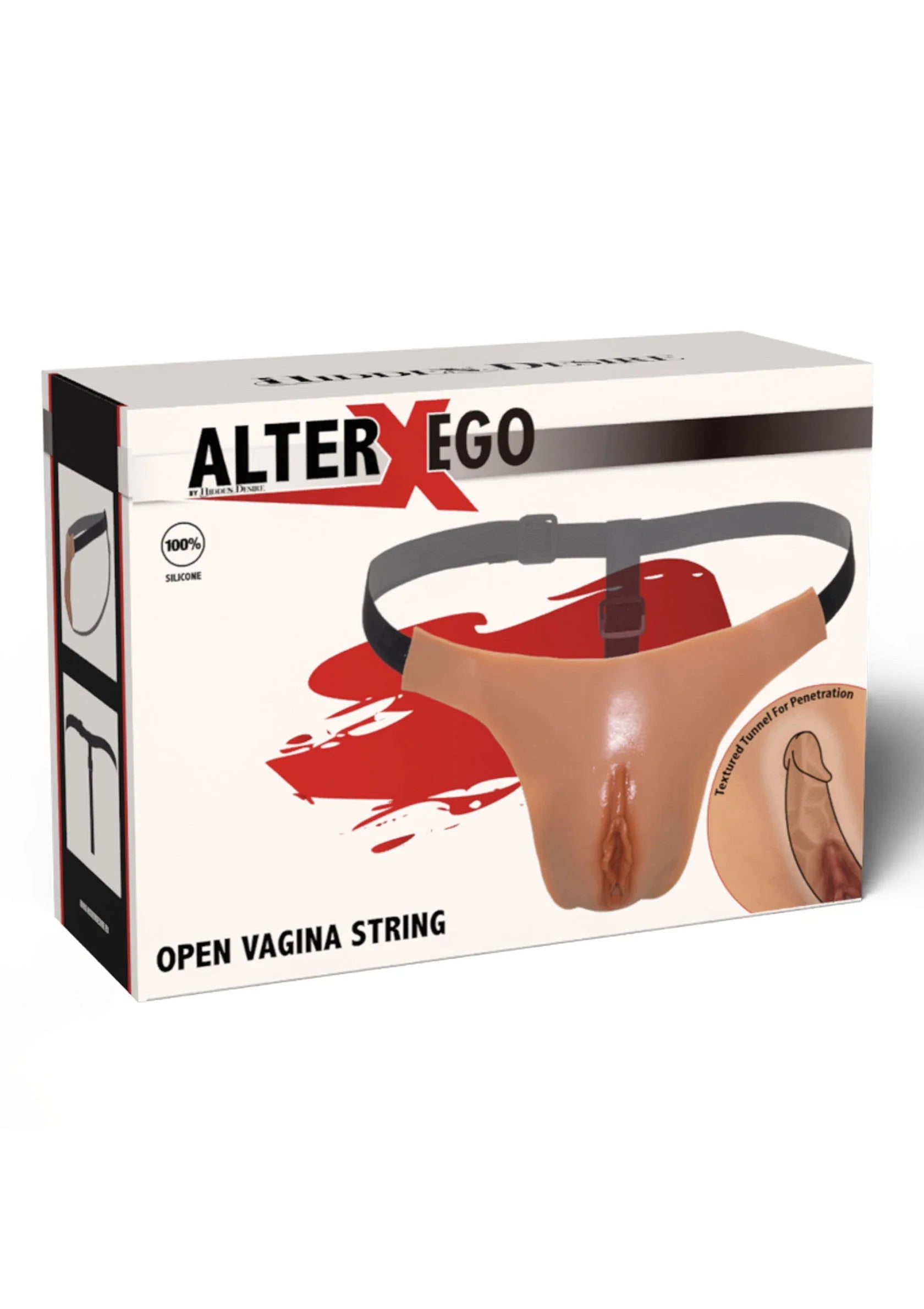 Seks string met open kruis, verpakt in doos van Hidden Desire