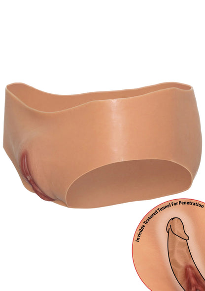 Zijaanzicht: low-waist open kruis brief in nude/beige