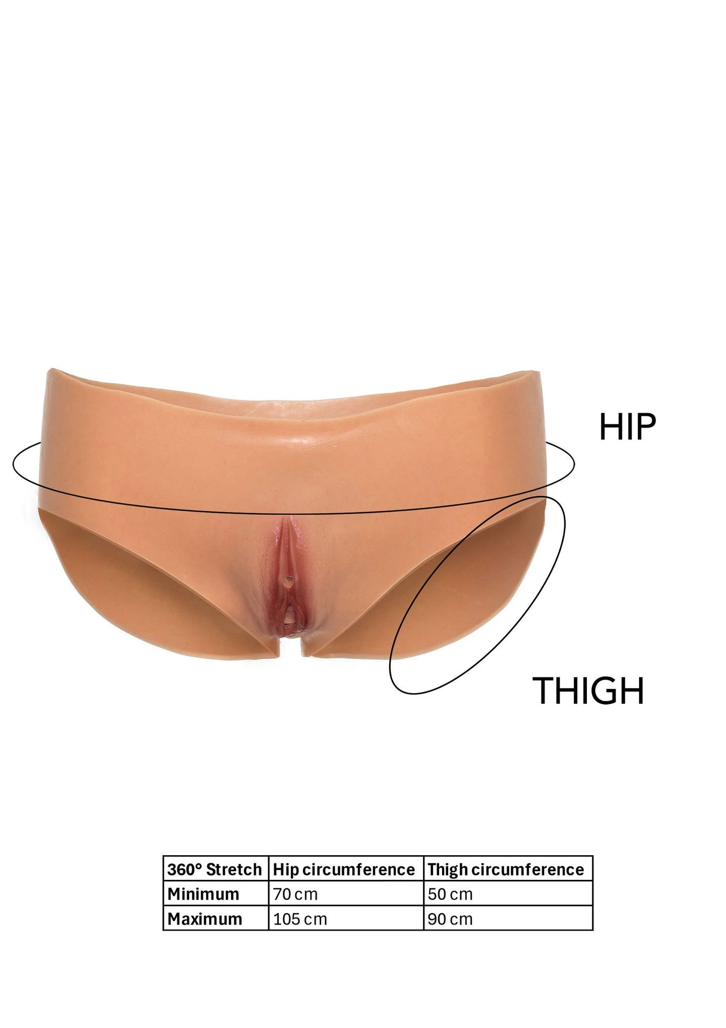 Frontbeeld met maatindicatie: low-waist open kruis brief in nude/beige
