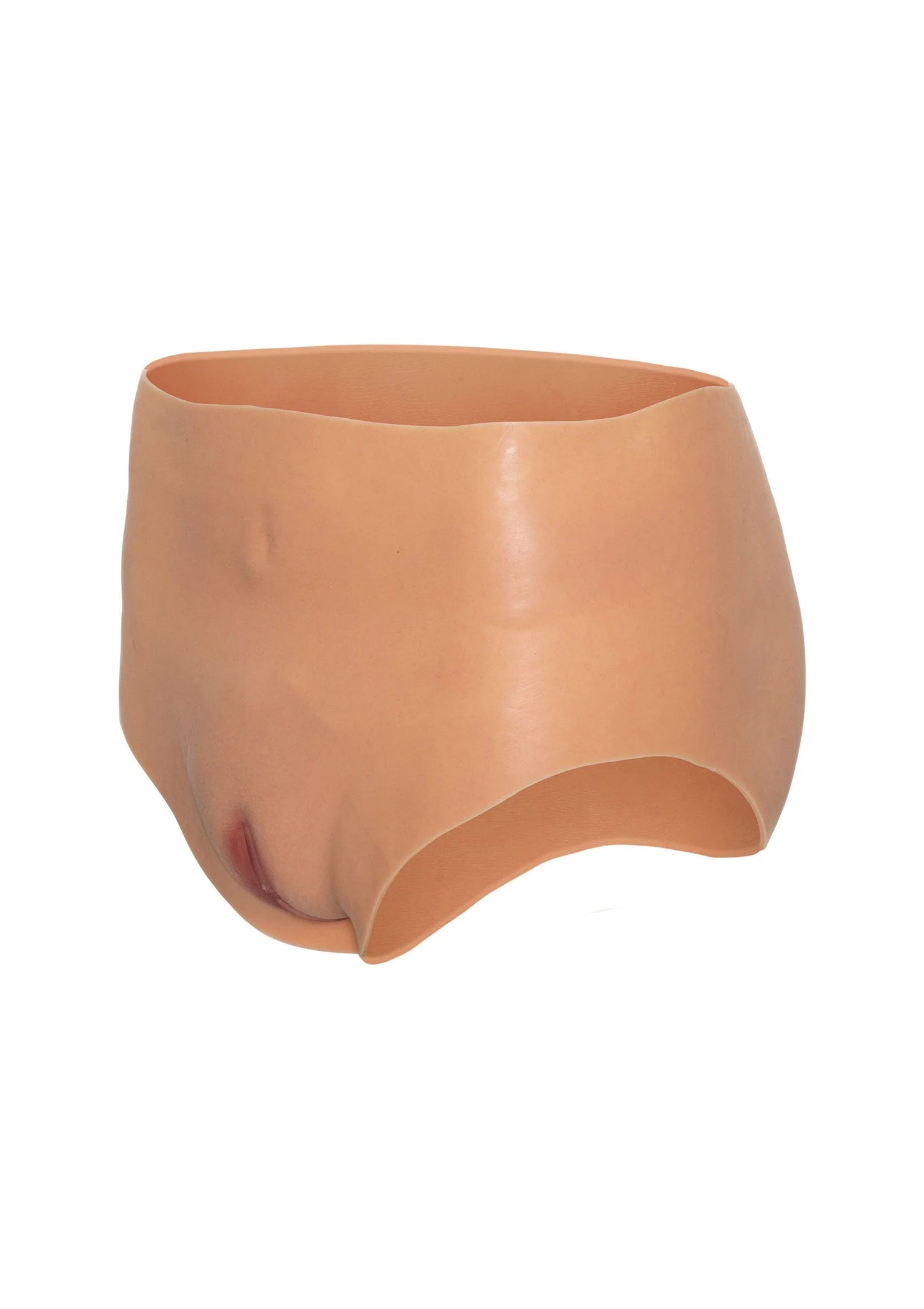 Hoge taille open vagina-slip, nude kleur, met open uitsnede voorkant