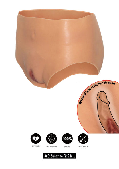 Hoge taille open vagina-slip, nude kleur, met open uitsnede en stretch look