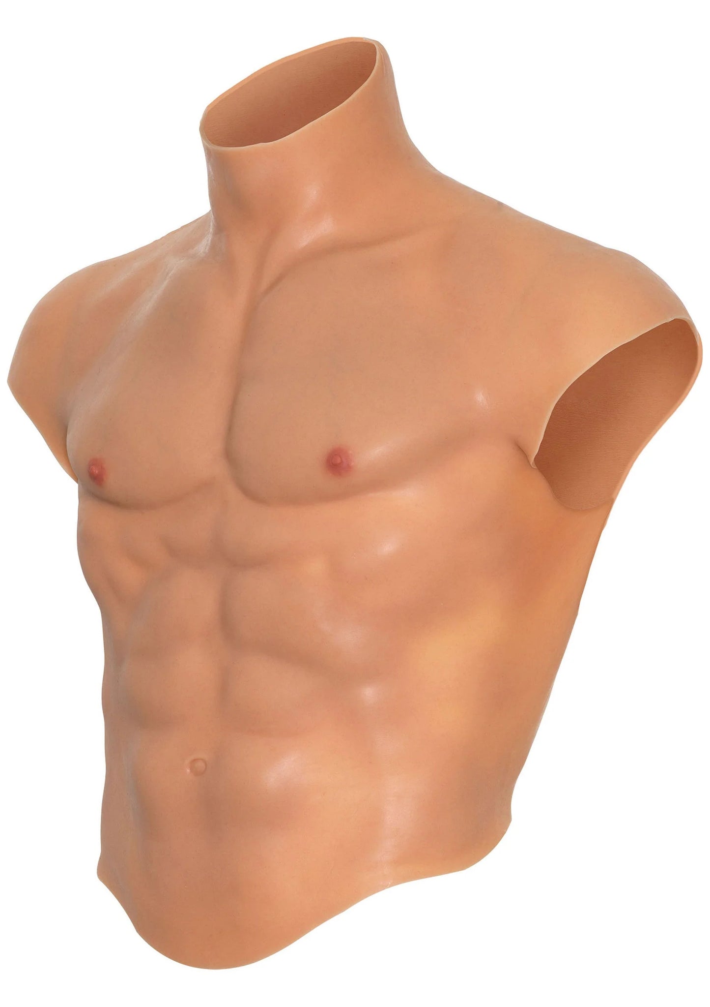 Siliconen torso met hoge hals, 3D borst en buik, huidskleur.