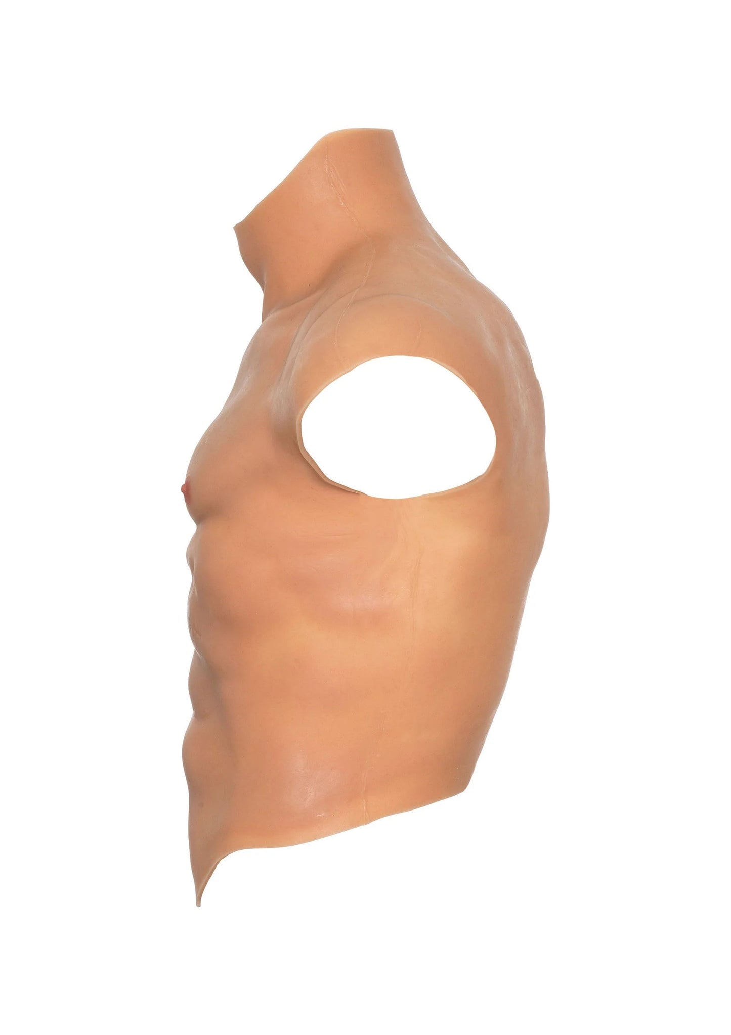 Siliconen torso-inzet met borst- en buikspieren, huidkleurig, met halsopening