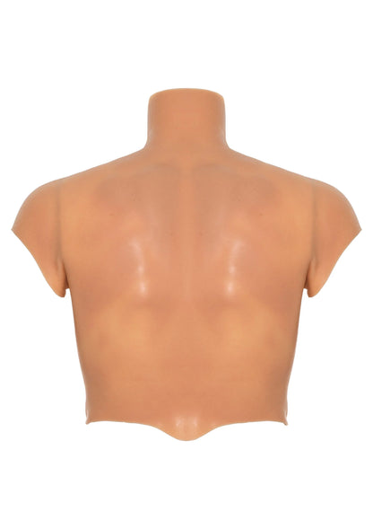 Siliconen torso-inzet met hals- en armsgaten, huidkleurig, met middennaad aan de rug