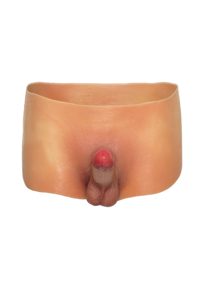 Huidskleurige boxershort met ingebouwde dildo, frontaal model