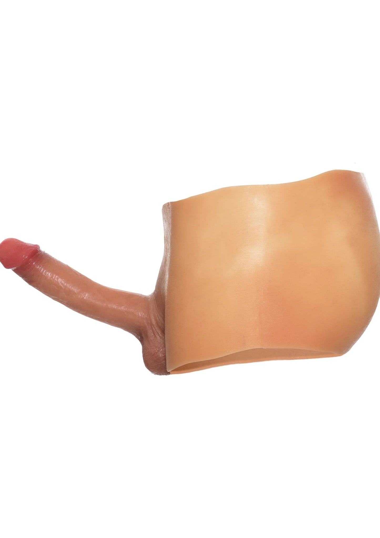 Huidskleurige boxershort met ingebouwde dildo, zijaanzicht