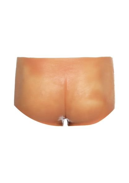 Huidskleurige boxershort met ingebouwde dildo, achteraanzicht
