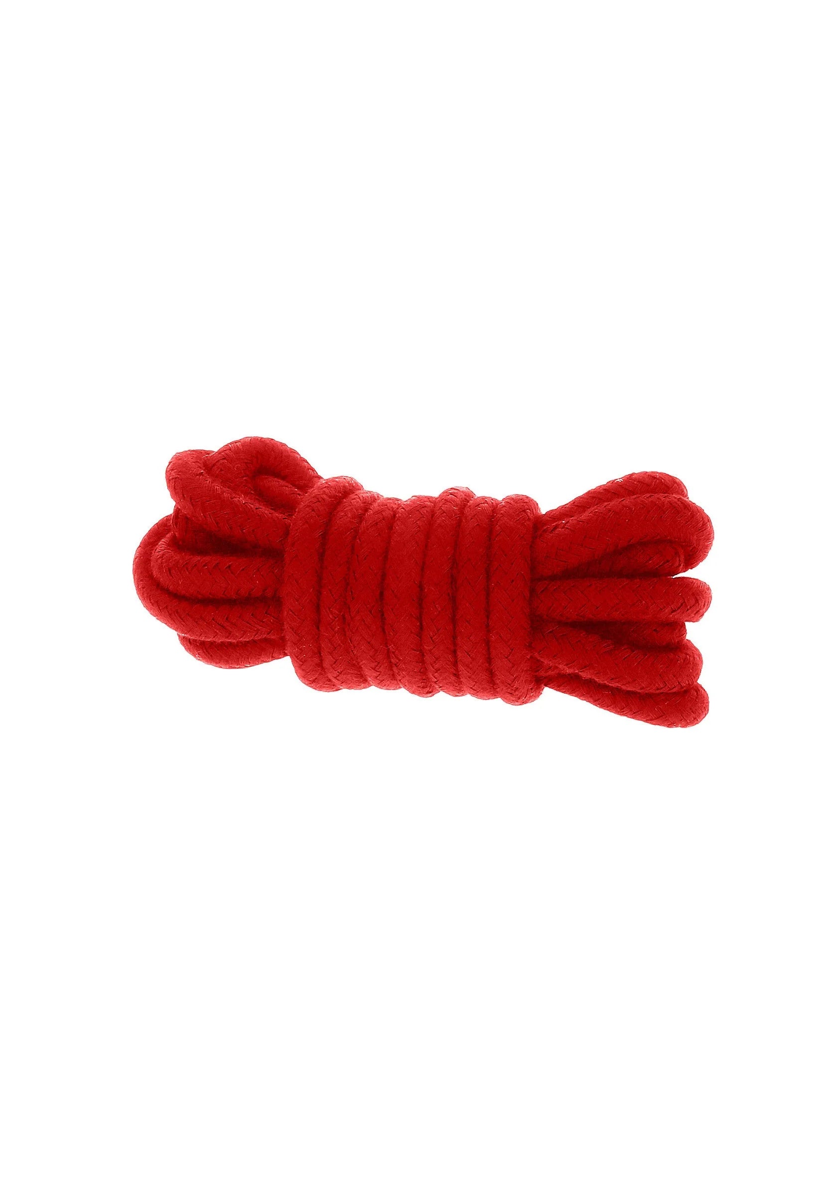 Bondagekoord van Hidden Desire, rood opgerold met geknoopte uiteinden