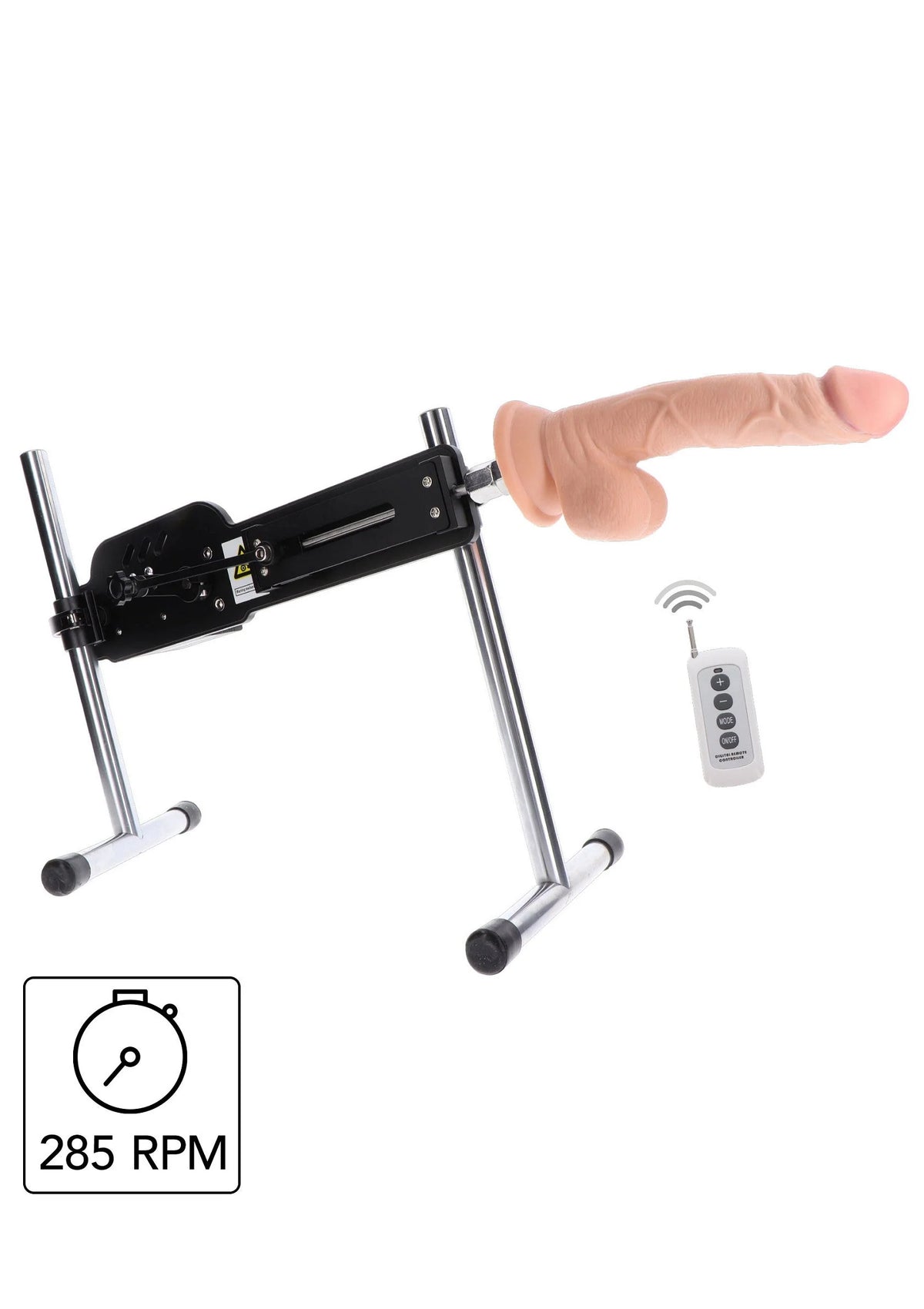 Seksmachine met handgreep, afstandsbediening met knoppen en metalen frame