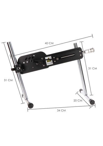 Zwarte seksmachine met afmetingen 40 cm lengte en 34 cm breedte