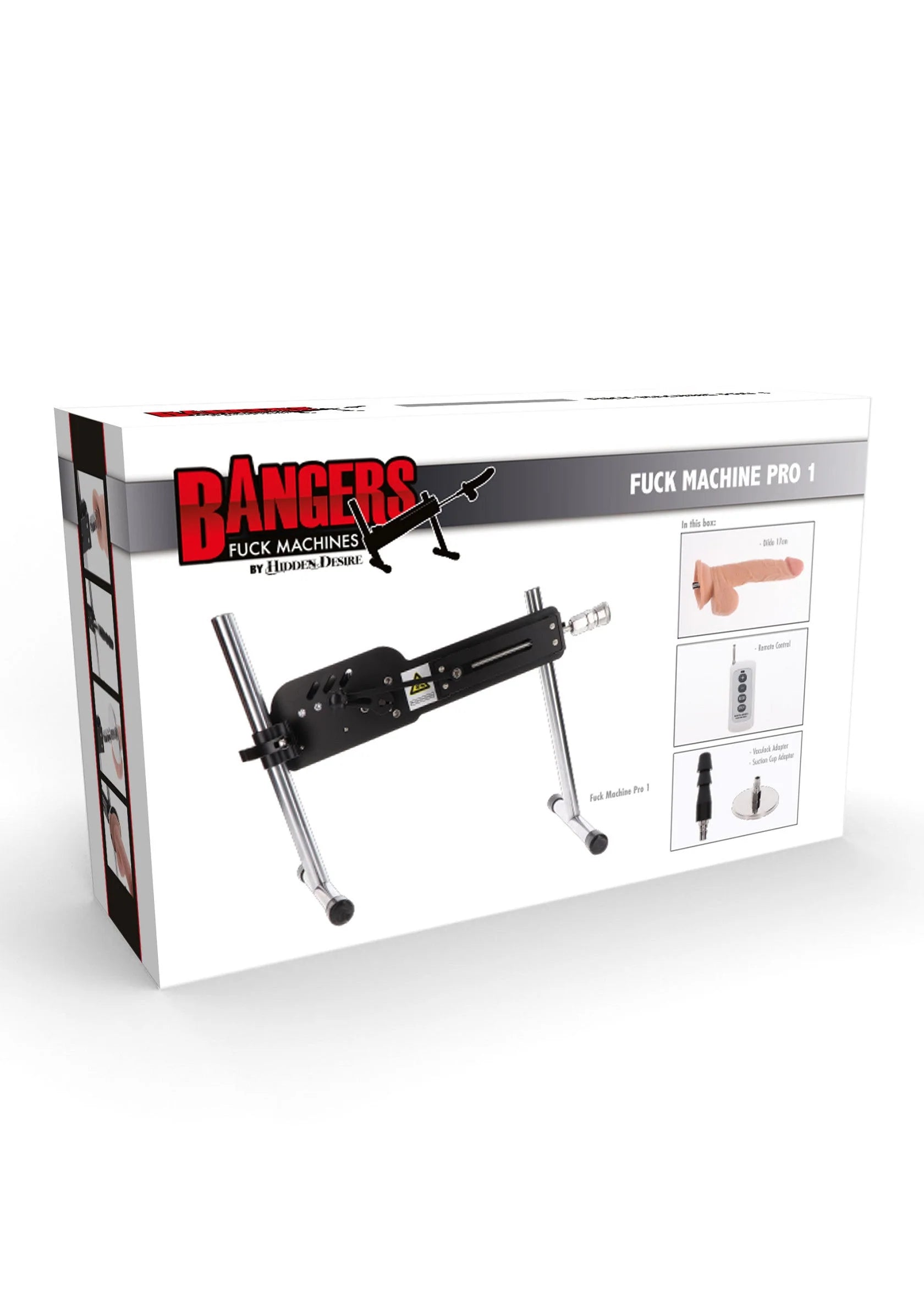 Doosverpakking Bangers Fuck Machine Pro 1 by Hidden Desire, zwart en rood