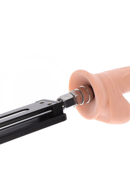 Close-up: ronde klem met staaf in hand, met zwart mechanisme