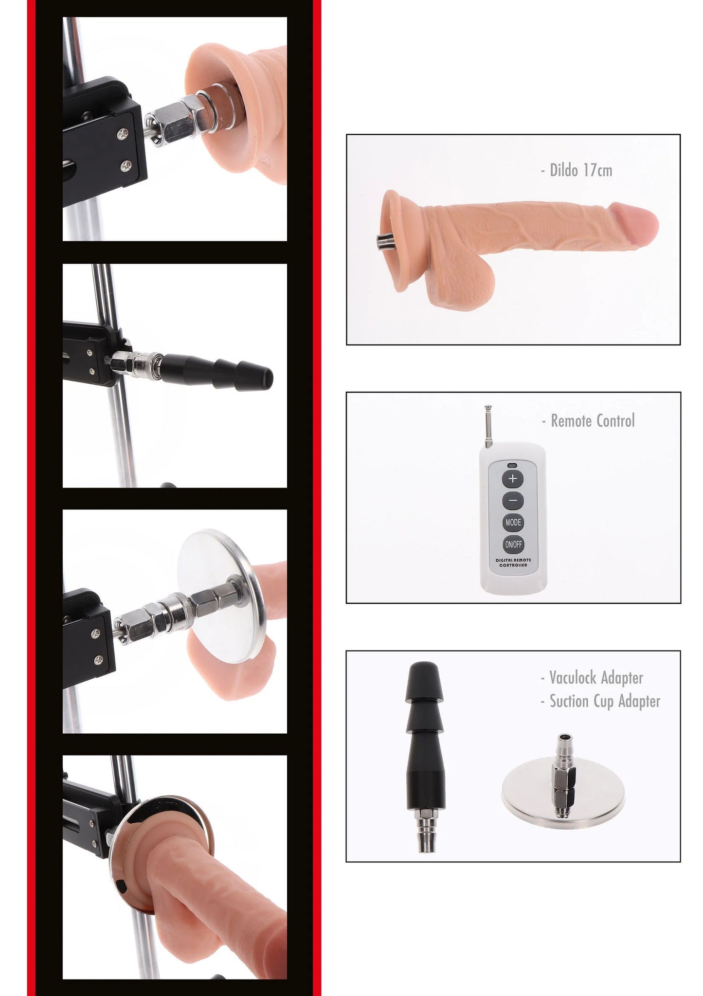 Inhoudset: dildo 17 cm, afstandsbediening en adapters voor Hidden Desire-seksmachine