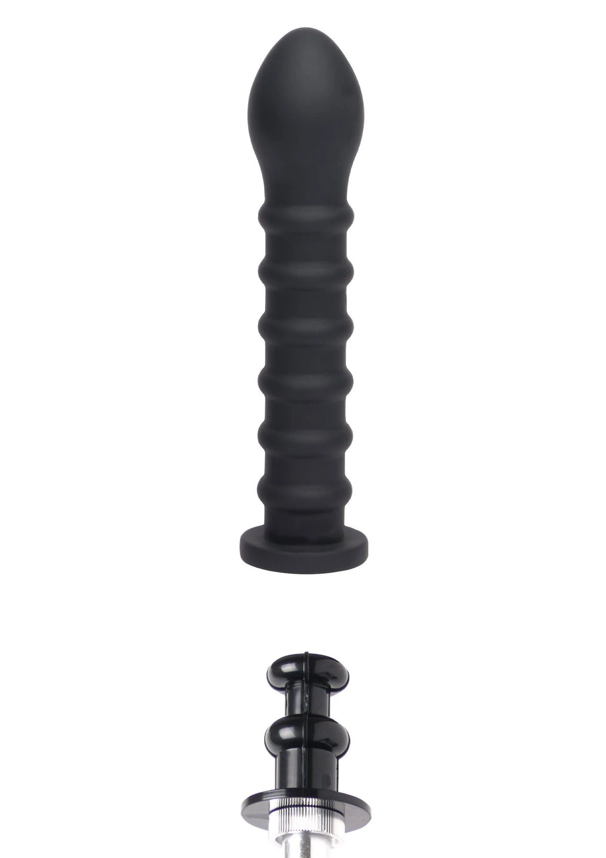 Zwarte geribbelde plug met Easy-Lock onderkant en ronde voet