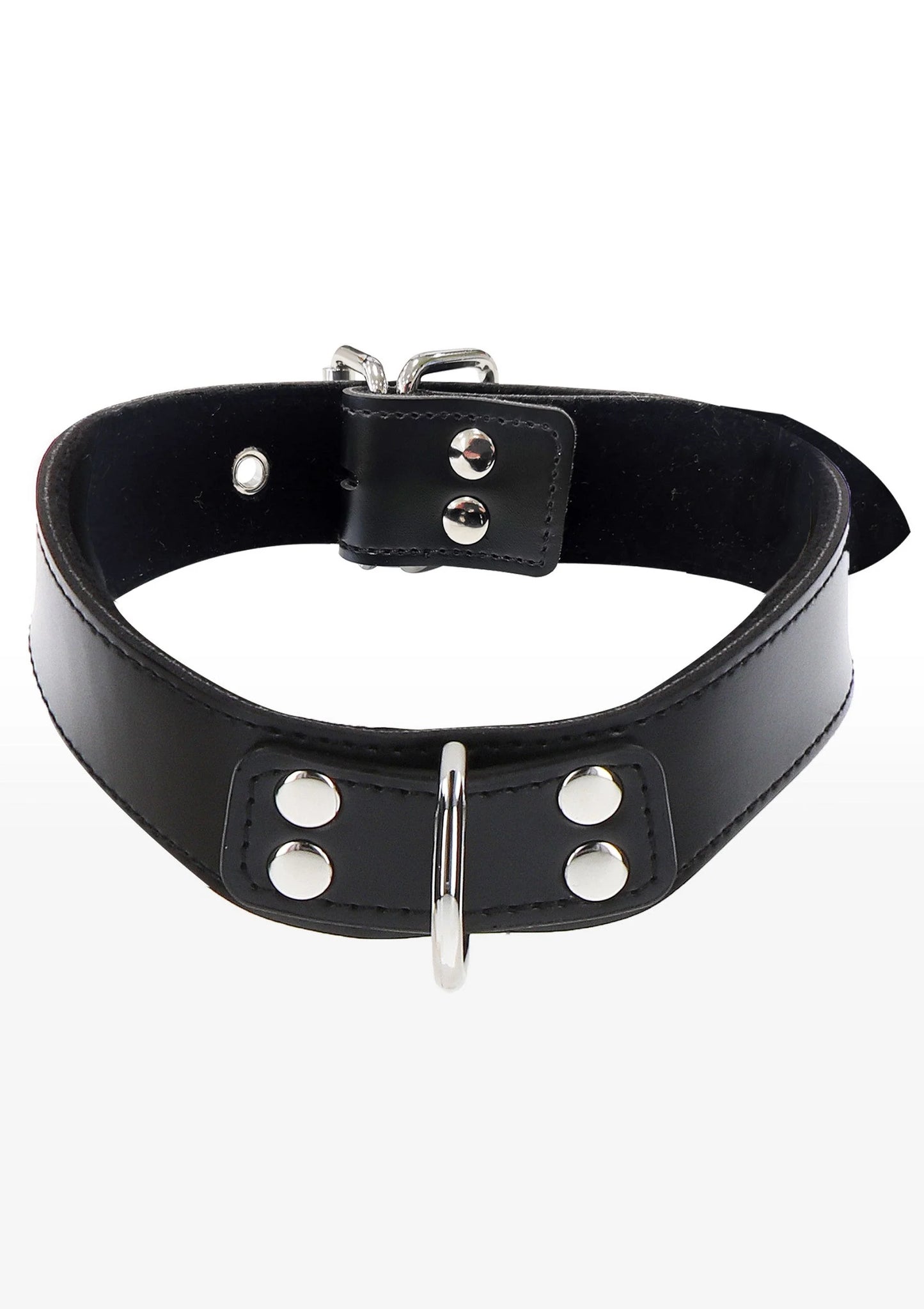 Zwarte chokerhalsband met D-ring, metalen klinknagels en verstelbare band