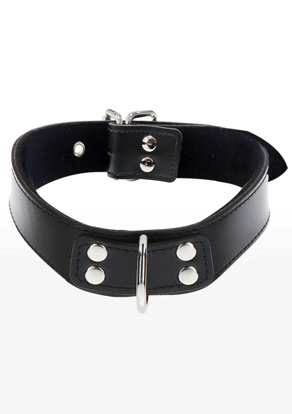 Zwarte chokerhalsband met D-ring, metalen klinknagels en verstelbare band