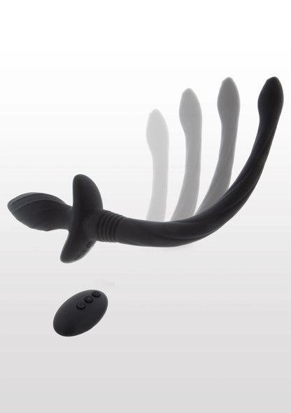 Zwarte wiggle tail met staartvorm en platte plugbasis, losse afstandsbediening