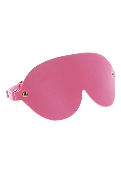 Roze oogmasker met brede ooguitsparing en verstelbare band met goudkleurige details