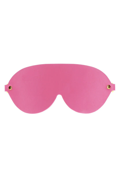 Roze blinddoek met ronde ooguitsparing en goudkleurige bevestigingen